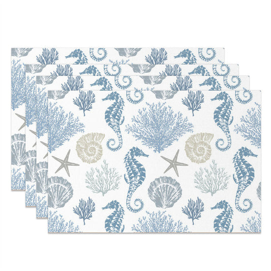 Lofaris Blue Sea Life Coral Shell Repeat Set Of 4 Placemats