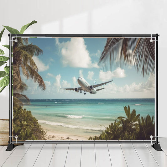 Lofaris Blue Seaside Plants Airplane Photo Summer Backdrop