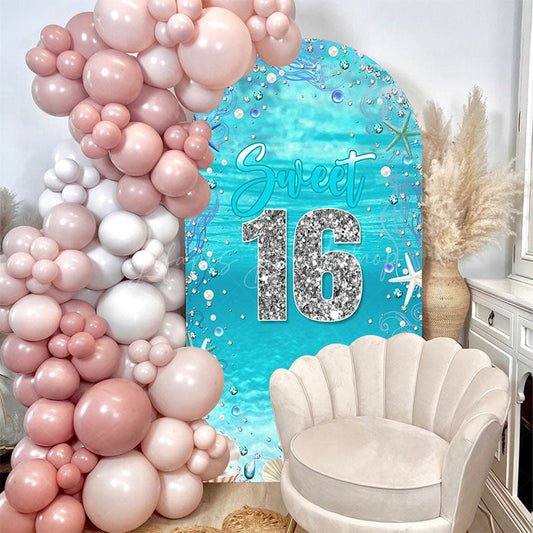 Lofaris Blue Silver Seabed Sweet 16th Birthday Arch Backdrop