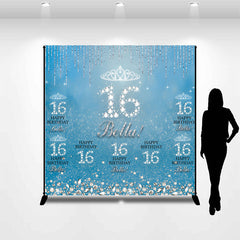 Lofaris Blue Silver Sparkle Custom 16th Birthday Backdrop
