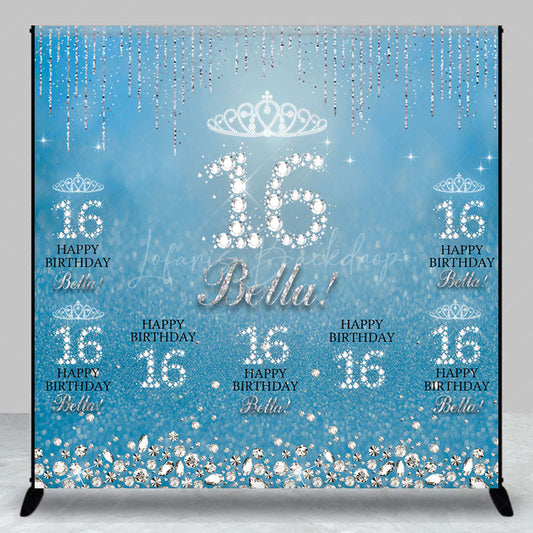 Lofaris Blue Silver Sparkle Custom 16th Birthday Backdrop