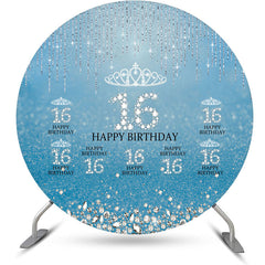 Lofaris Blue Silver Sparkle Round 16th Birthday Backdrop