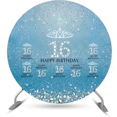 Lofaris Blue Silver Sparkle Round 16th Birthday Backdrop