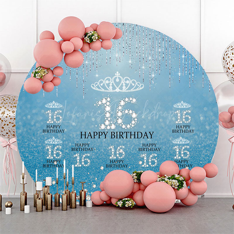 Lofaris Blue Silver Sparkle Round 16th Birthday Backdrop