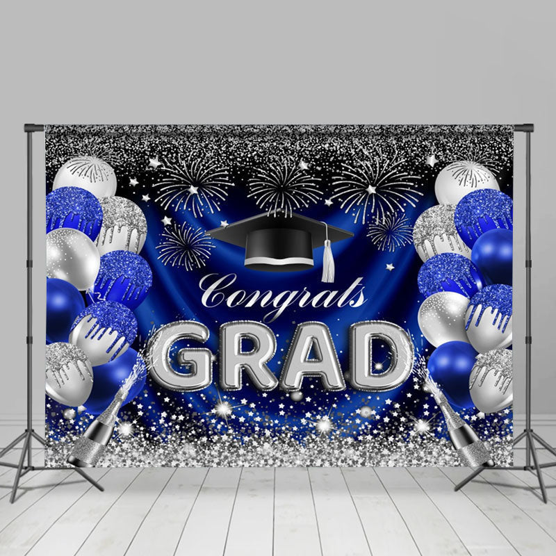 Lofaris Blue Silver Sparkling Balloon Graduation Backdrop