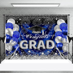 Lofaris Blue Silver Sparkling Balloon Graduation Backdrop