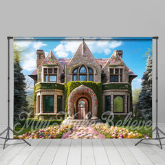 Lofaris Blue Sky And Ivy House Eggs Outdoor Easter Backdrop