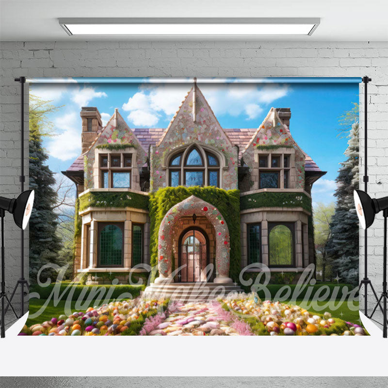 Lofaris Blue Sky And Ivy House Eggs Outdoor Easter Backdrop