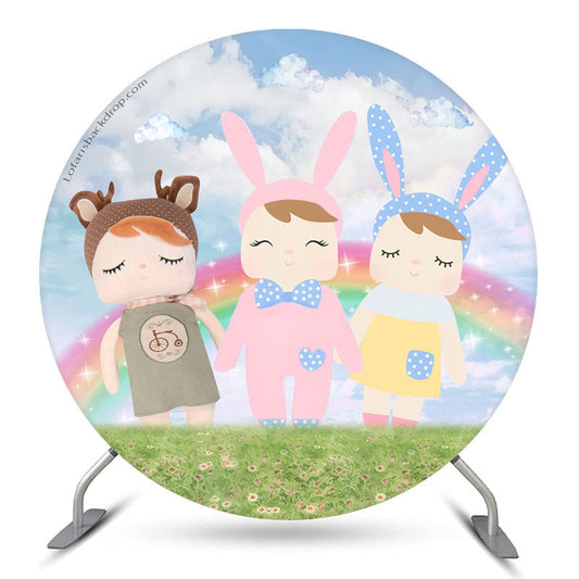 Lofaris Blue Sky And Rainbow Round Dolls Baby Shower Backdrop Kit