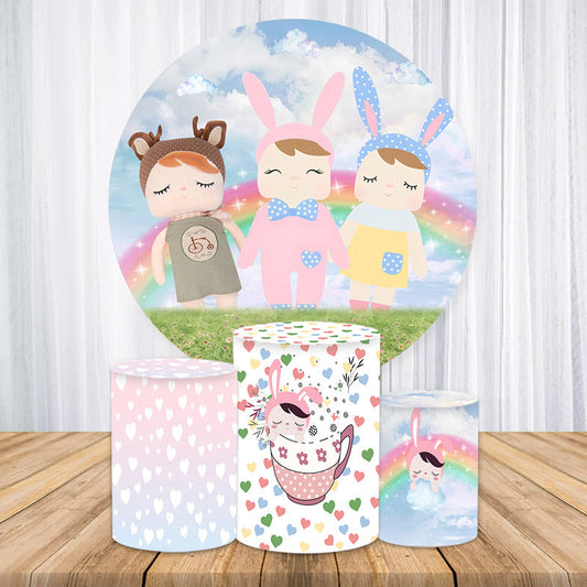 Lofaris Blue Sky And Rainbow Round Dolls Baby Shower Backdrop Kit