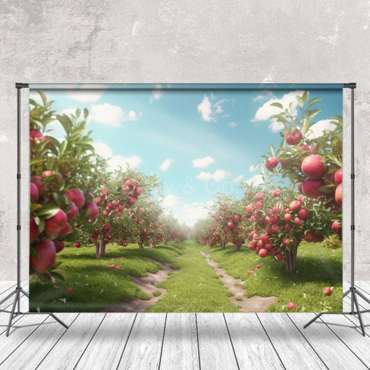 Lofaris Blue Sky Apple Tree Grass Spring Backdrop For Photo