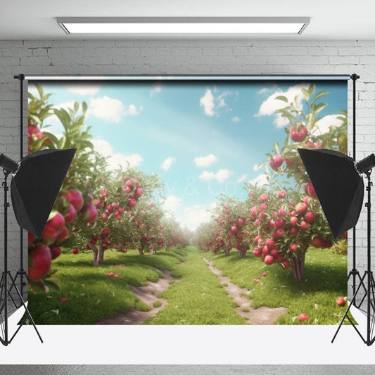 Lofaris Blue Sky Apple Tree Grass Spring Backdrop For Photo