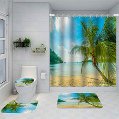 Lofaris Blue Sky Beach Coconut Tree Shower Curtain Bathroom
