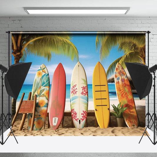 Lofaris Blue Sky Beach Surboards Summer Holiday Backdrop
