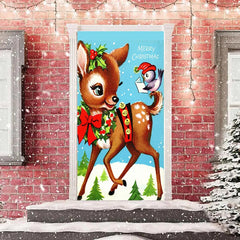 Lofaris Blue Sky Cute Deer Bird Snowy Christmas Door Cover