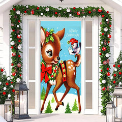 Lofaris Blue Sky Cute Deer Bird Snowy Christmas Door Cover