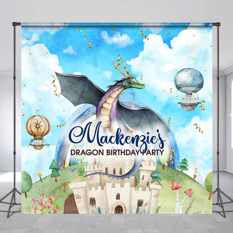 Lofaris Blue Sky Dragon Castle Fairy Custom Birthday Backdrop