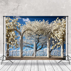 Lofaris Blue Sky Flower Outdoor Window Photography Backdrop