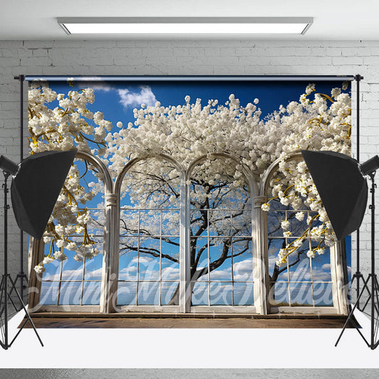 Lofaris Blue Sky Flower Outdoor Window Photography Backdrop