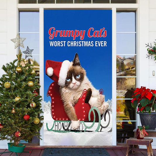 Lofaris Blue Sky Grumpy Cats Worst Christmas Door Cover