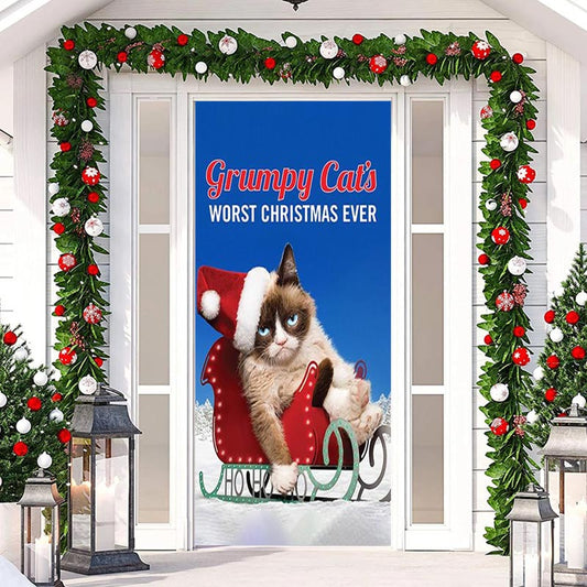 Lofaris Blue Sky Grumpy Cats Worst Christmas Door Cover