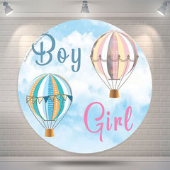 Lofaris Blue Sky Hot Air Balloon Circle Gender Reveal Backdrop