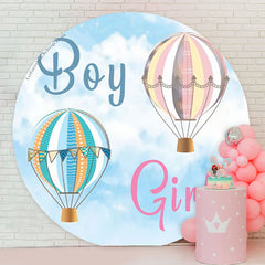 Lofaris Blue Sky Hot Air Balloon Circle Gender Reveal Backdrop