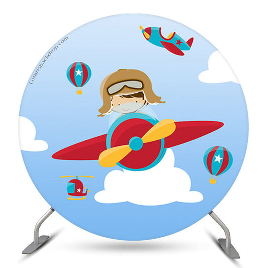 Lofaris Blue Sky Plane Baby Pilot Birthday Backdrop Kit For Boy