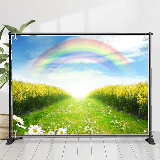 Lofaris Blue Sky Rainbow Yellow Floral Field Spring Backdrop