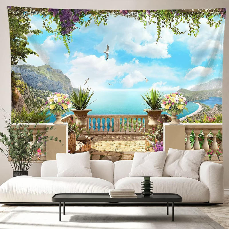 Lofaris Blue Sky Sea Holiday Leisurely Balcony Wall Tapestry