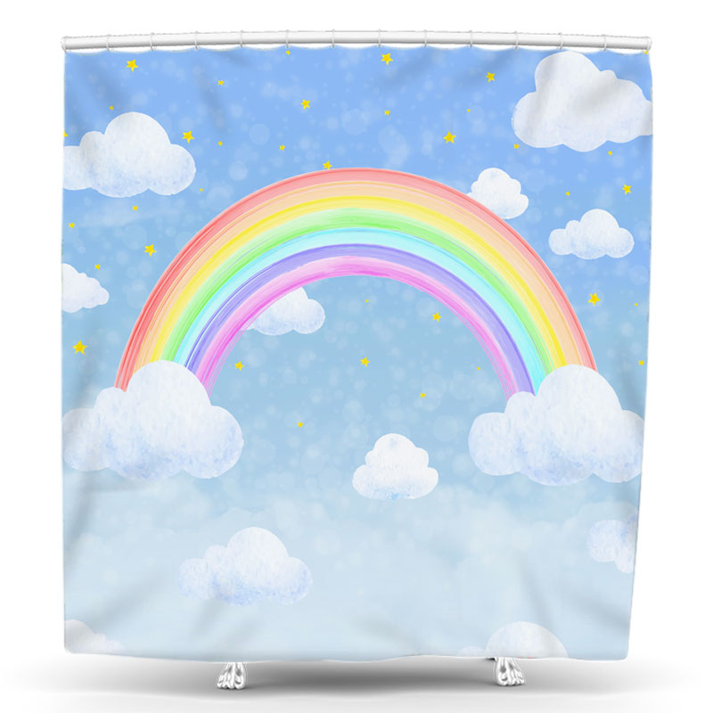 Lofaris Blue Sky Stars Rainbow Cloud Shower Curtain For Bathtub