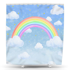 Lofaris Blue Sky Stars Rainbow Cloud Shower Curtain For Bathtub