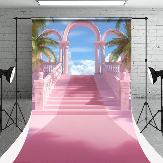 Lofaris Blue Sky Tree Pink Arch Stairs Architecture Backdrop