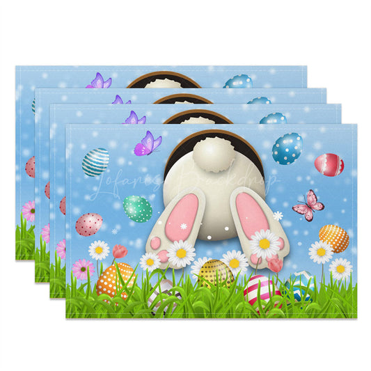 Lofaris Blue Sky White Rabbit Floral Eggs Set Of 4 Placemats