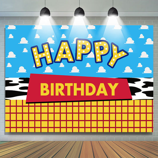 Lofaris Blue Sky Yellow Cartoon Happy Birthday Backdrop