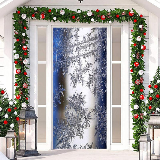 Lofaris Blue Sliver Snowflake Simple Christmas Door Cover