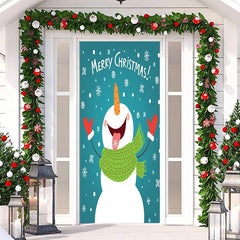 Lofaris Blue Snowflake Snowman Merry Christmas Door Cover