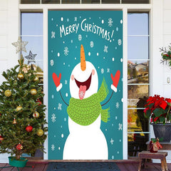 Lofaris Blue Snowflake Snowman Merry Christmas Door Cover