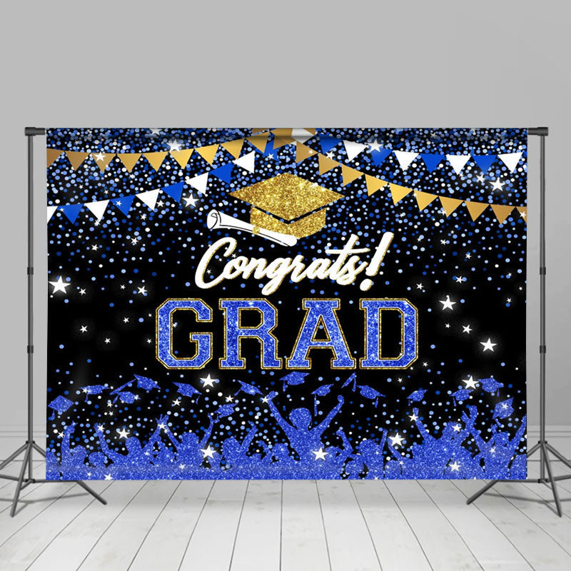 Lofaris Blue Sparkling Star Gold Hat Graduation Backdrop