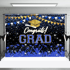 Lofaris Blue Sparkling Star Gold Hat Graduation Backdrop