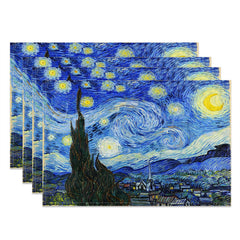 Lofaris Blue Starry Sky Moon Abstract Set Of 4 Placemats