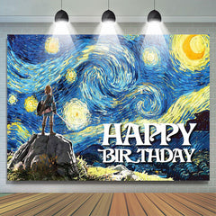 Lofaris Blue Starry Sky Oil Painting Game Birthday Backdrop
