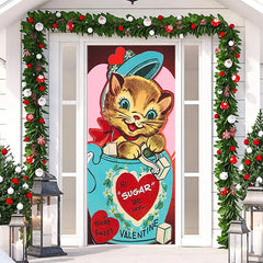 Lofaris Blue Sugar Jar Cartoon Cat Valentines Day Door Cover