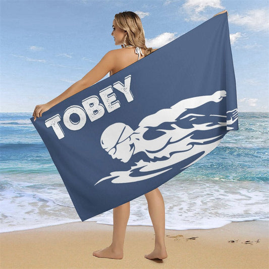 Lofaris Blue Swimmer Custom Name Beach Towel