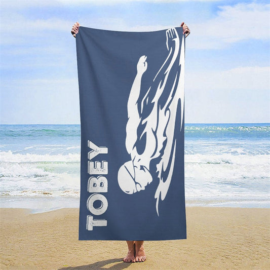 Lofaris Blue Swimmer Custom Name Beach Towel