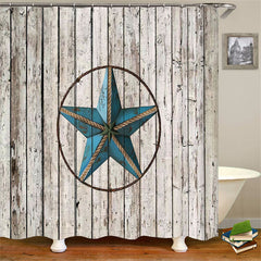 Lofaris Blue Texas Star Vintage Wood Shower Curtain For Bathroom