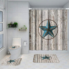 Lofaris Blue Texas Star Vintage Wood Shower Curtain For Bathroom