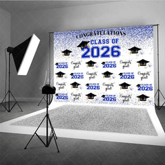 Lofaris Blue Theme 2026 Caps Congrats Grad Party Backdrop