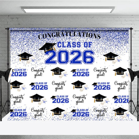 Lofaris Blue Theme 2026 Caps Congrats Grad Party Backdrop