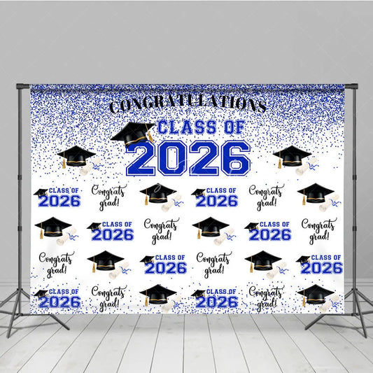Lofaris Blue Theme 2026 Caps Congrats Grad Party Backdrop